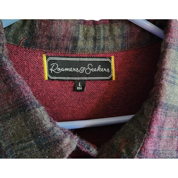 Roamers & Seekers Pullover Flannel Shirt 1/4 Button Green Maroon Plaid Mens L - Picture 7 of 7